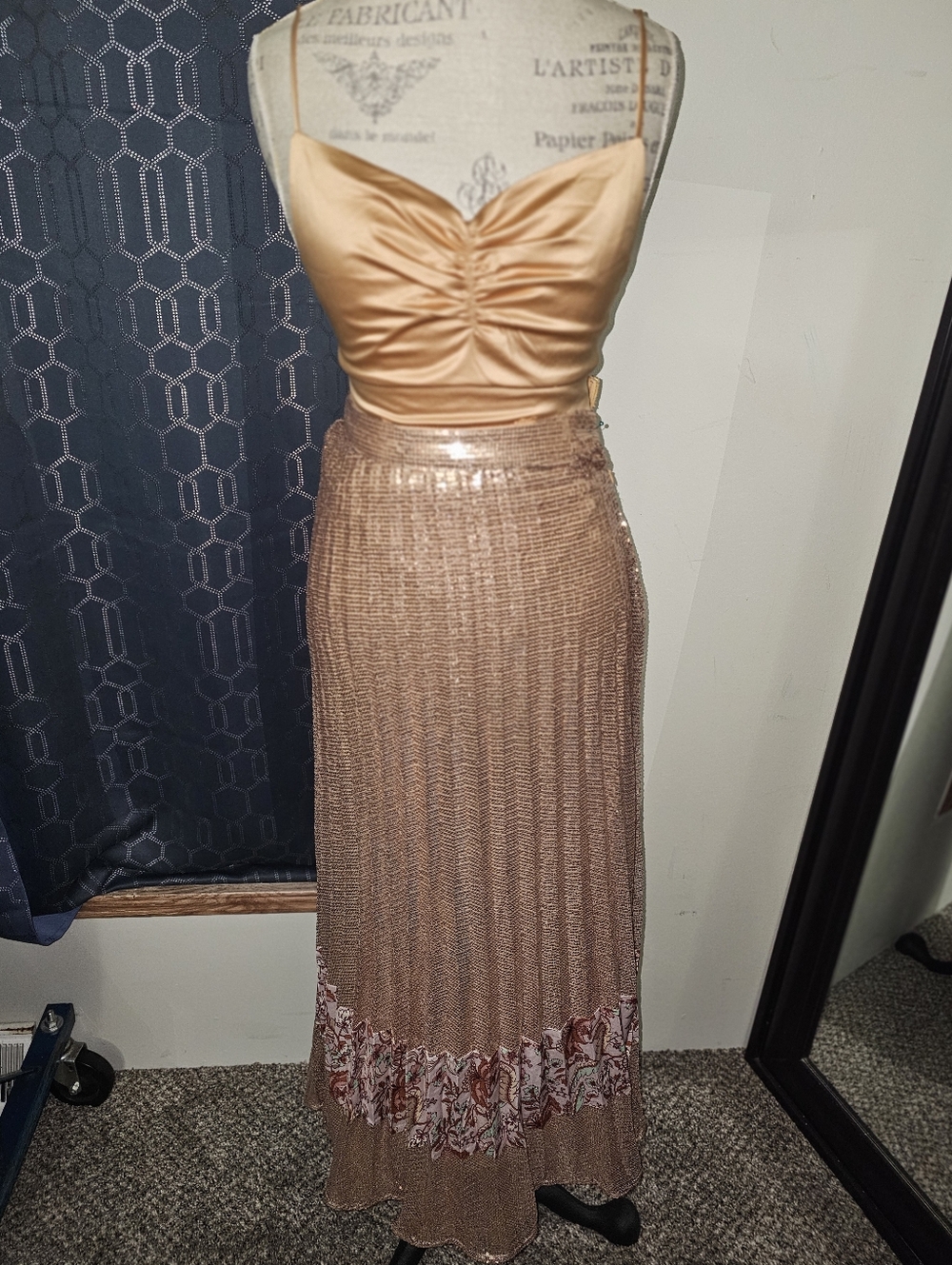 Frew Peoplw Metallic Tan Maxi Skirt with Decorative Hem